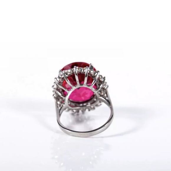 SYNTHETIC RUBY AND CZ STERLING RING SZ 6 1/2 - Picture 2 of 4